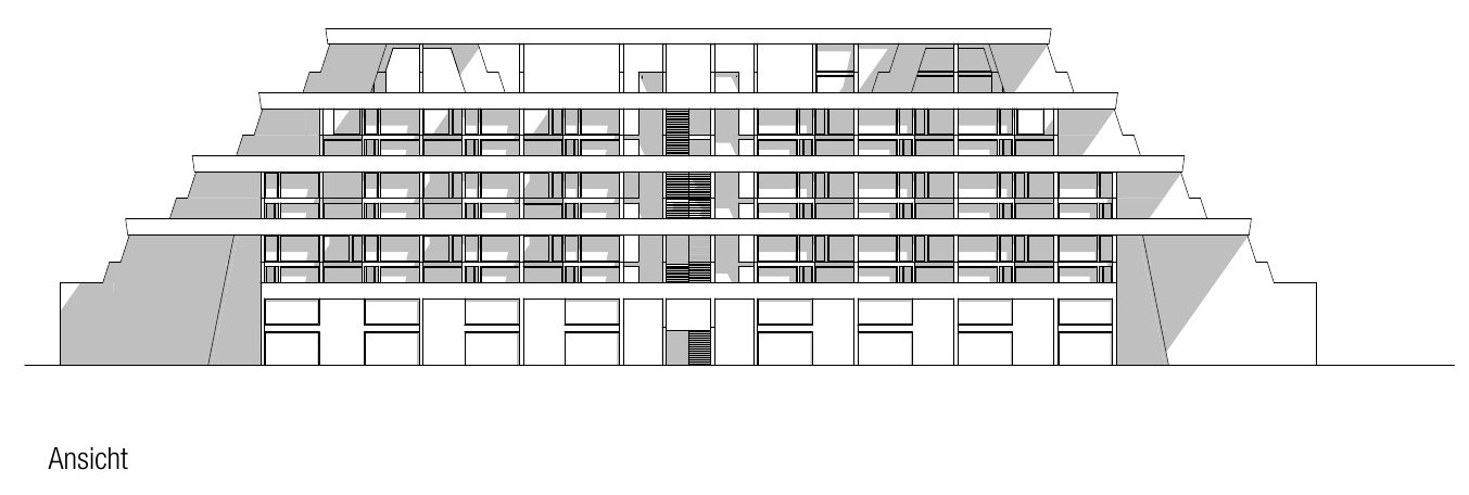 Elevation of the stepped block with shadows on the terraces.